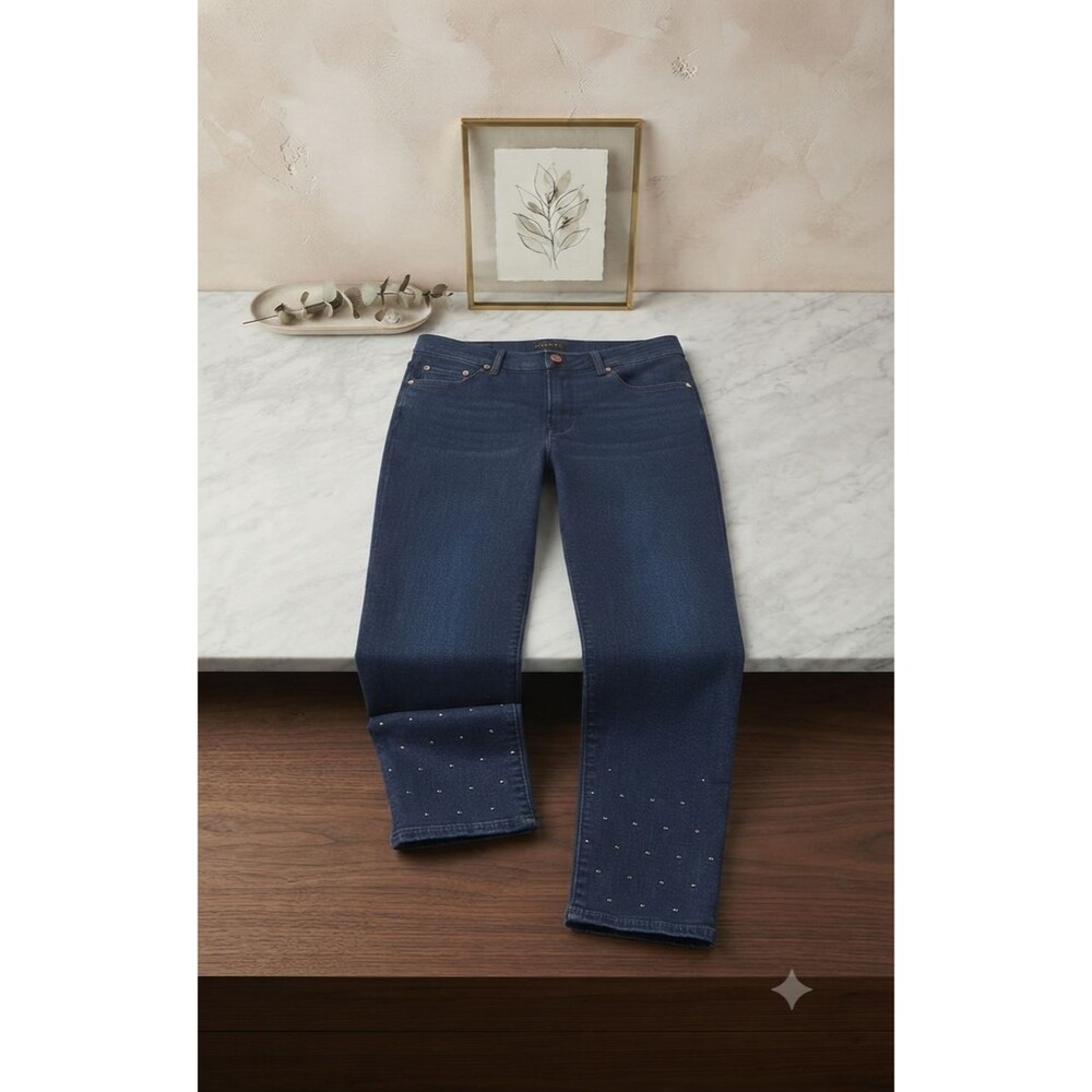 Talbots Slim Ankle Jeans Size 6 Dark Wash Rhinestone Embellished Legs Sparkle